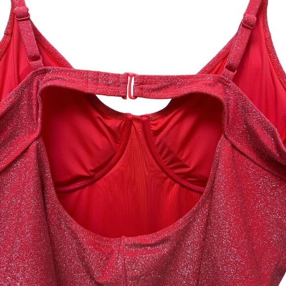 Good American Anthropologie Plus Size 4X Swimsuit Sparkle Demi-Cup Coral NWT - Picture 7 of 13